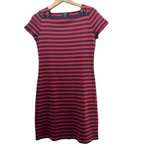 CHAPS Womens Size S Cotton Red Blue Striped Cap Sleeves Sailor Summer Dress NEW